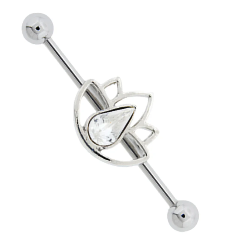 Lotus CZ Stainless Steel Industrial Barbell