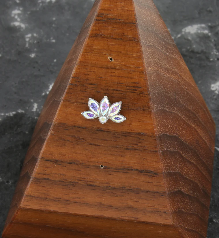 Lotus Flower Rainbow Aurora CZ Threadless Titanium Top - Image 2