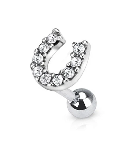 Lucky Horseshoe with CZ Tragus - Cartilage Piercing Stud