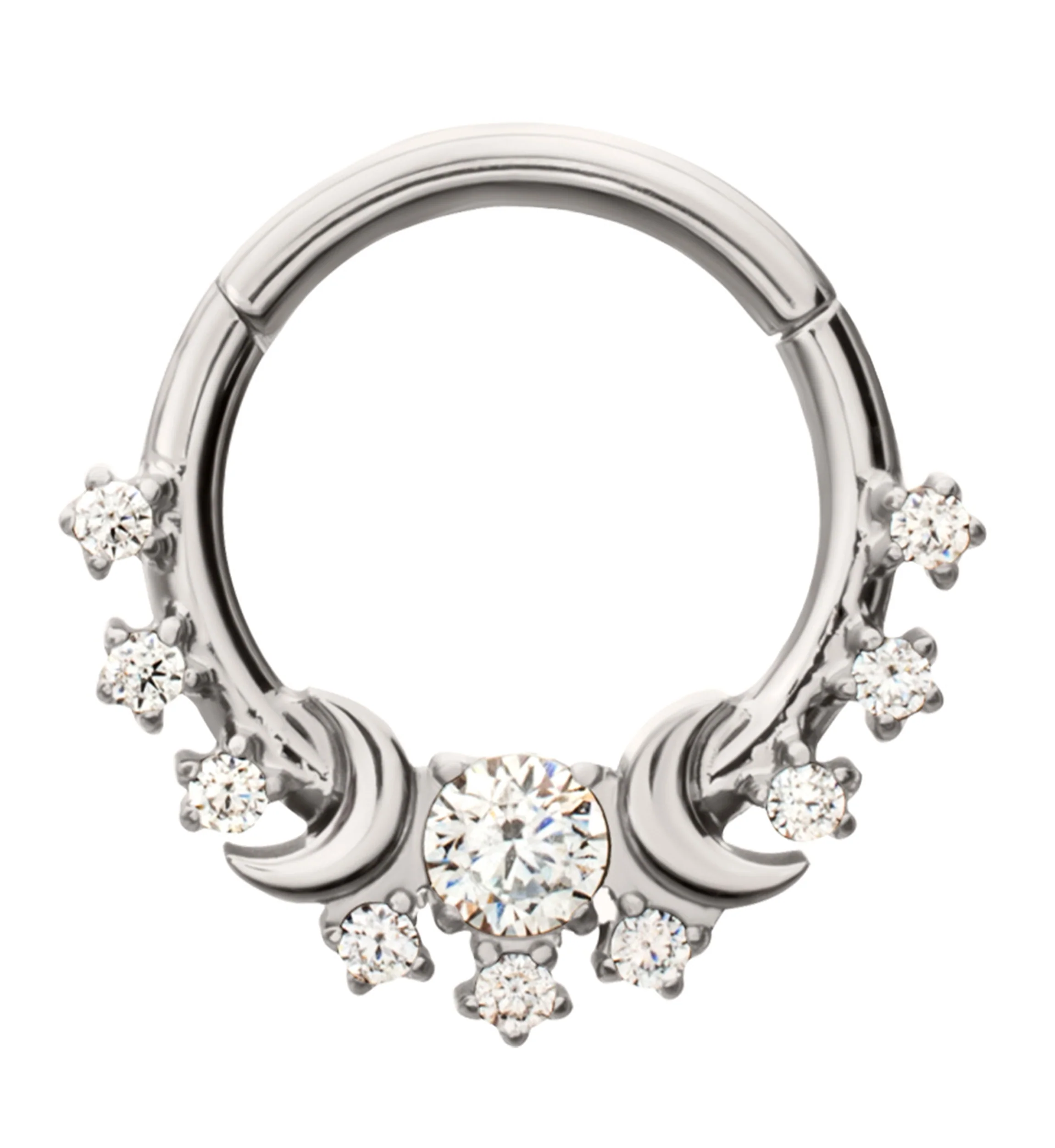 Lunar Cycle CZ Titanium Hinged Segment Ring
