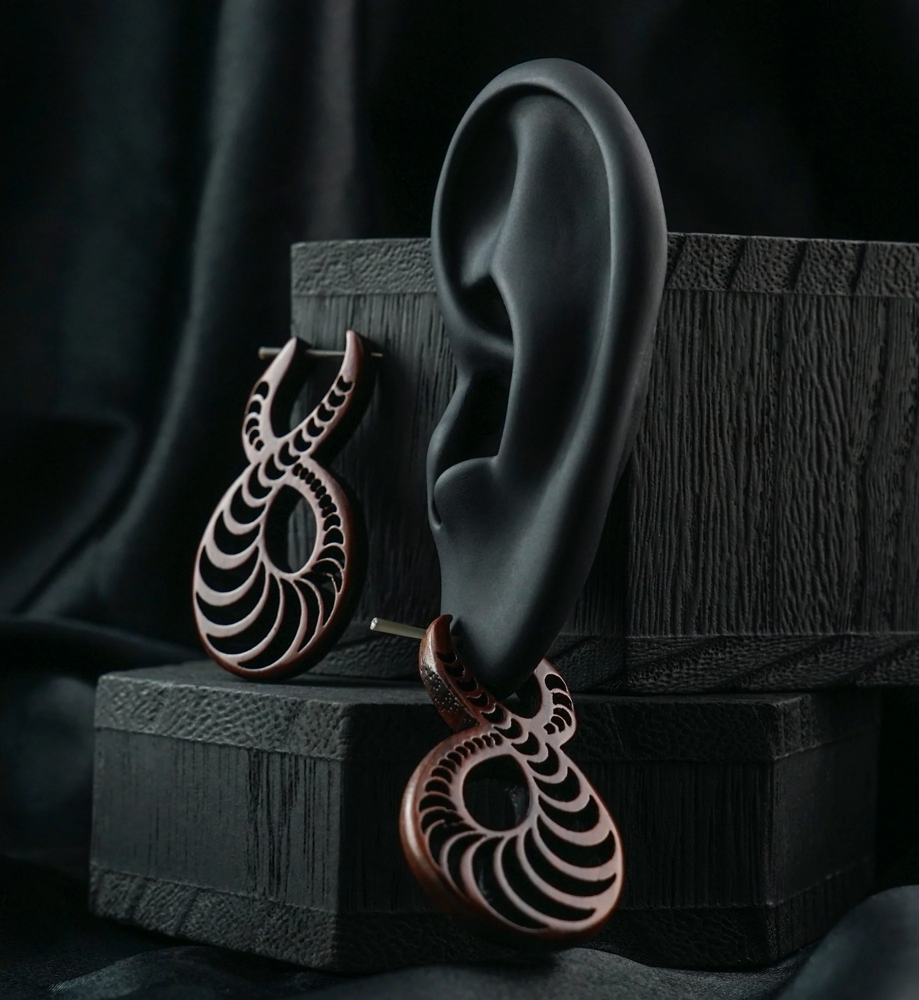 Lunar Spiral Wood Earrings - Image 2