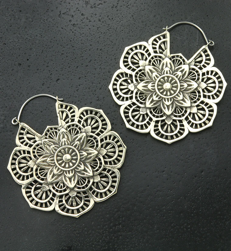 Mandala Flower Brass Titanium Hangers - Earrings - Image 2
