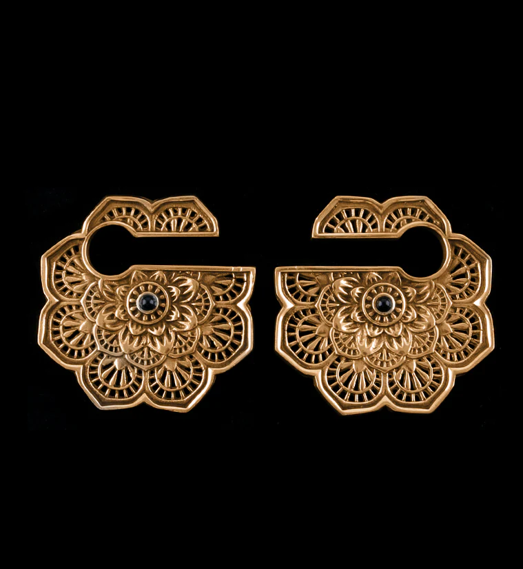 Mandala Flower Rose Gold Brass Ear Weights - Image 2