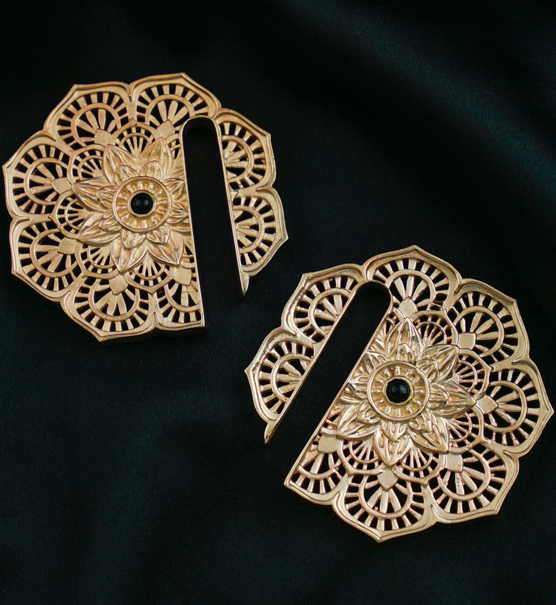 Mandala Flower Rose Gold Brass Ear Weights - Image 3