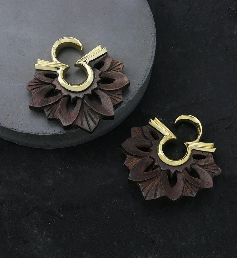 Mandala Wood & Brass Ear Weights - Image 3