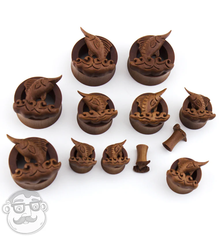 Marlin Carved Saba Wood Tunnels - Image 3