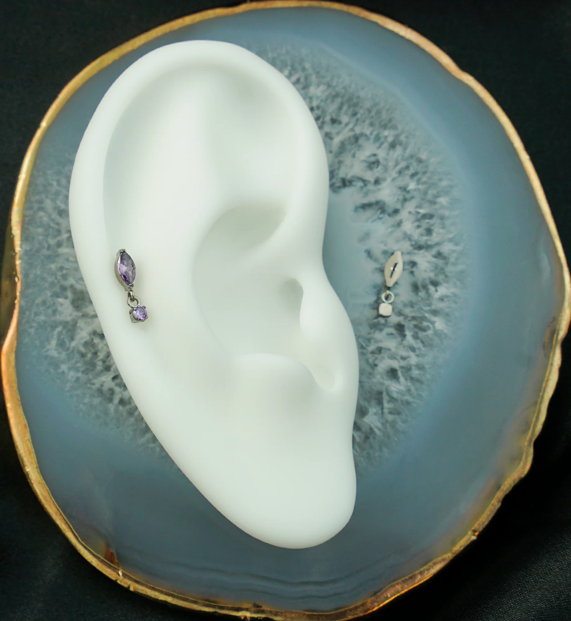 Marquise Amethyst CZ Dangle Titanium Threadless Top - Image 2