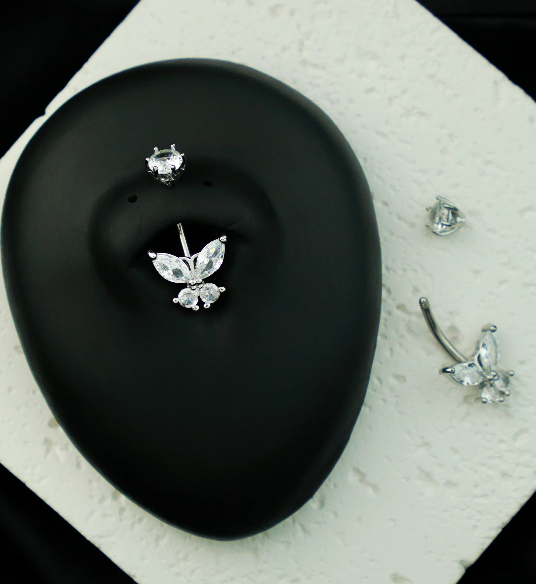 Marquise Butterfly Clear CZ Stainless Steel Belly Button Ring - Image 2