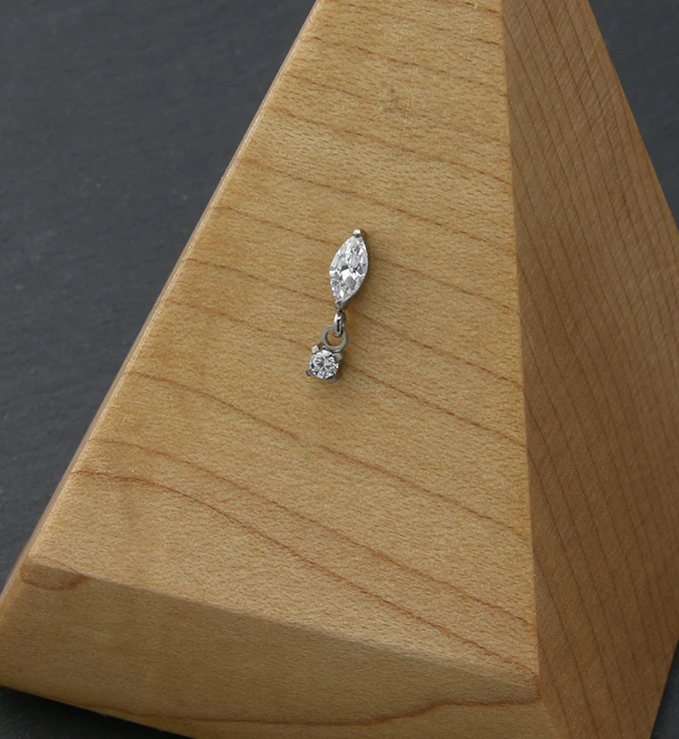 Marquise Dangle Round CZ Threadless Titanium Top - Image 2