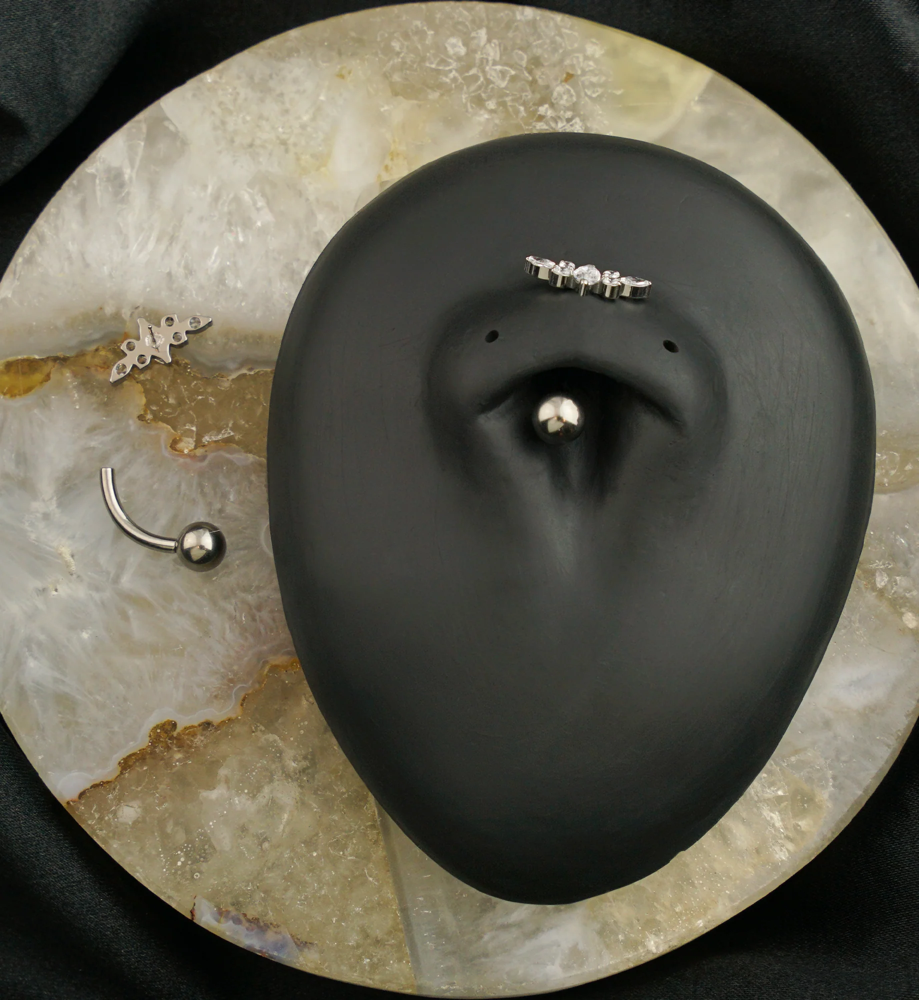 Marquise Half Crown Clear CZ Titanium Threadless Belly Button Ring - Image 2