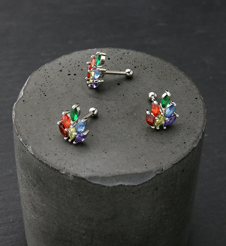 Marquise Rainbow CZ Cartilage Barbell - Image 2
