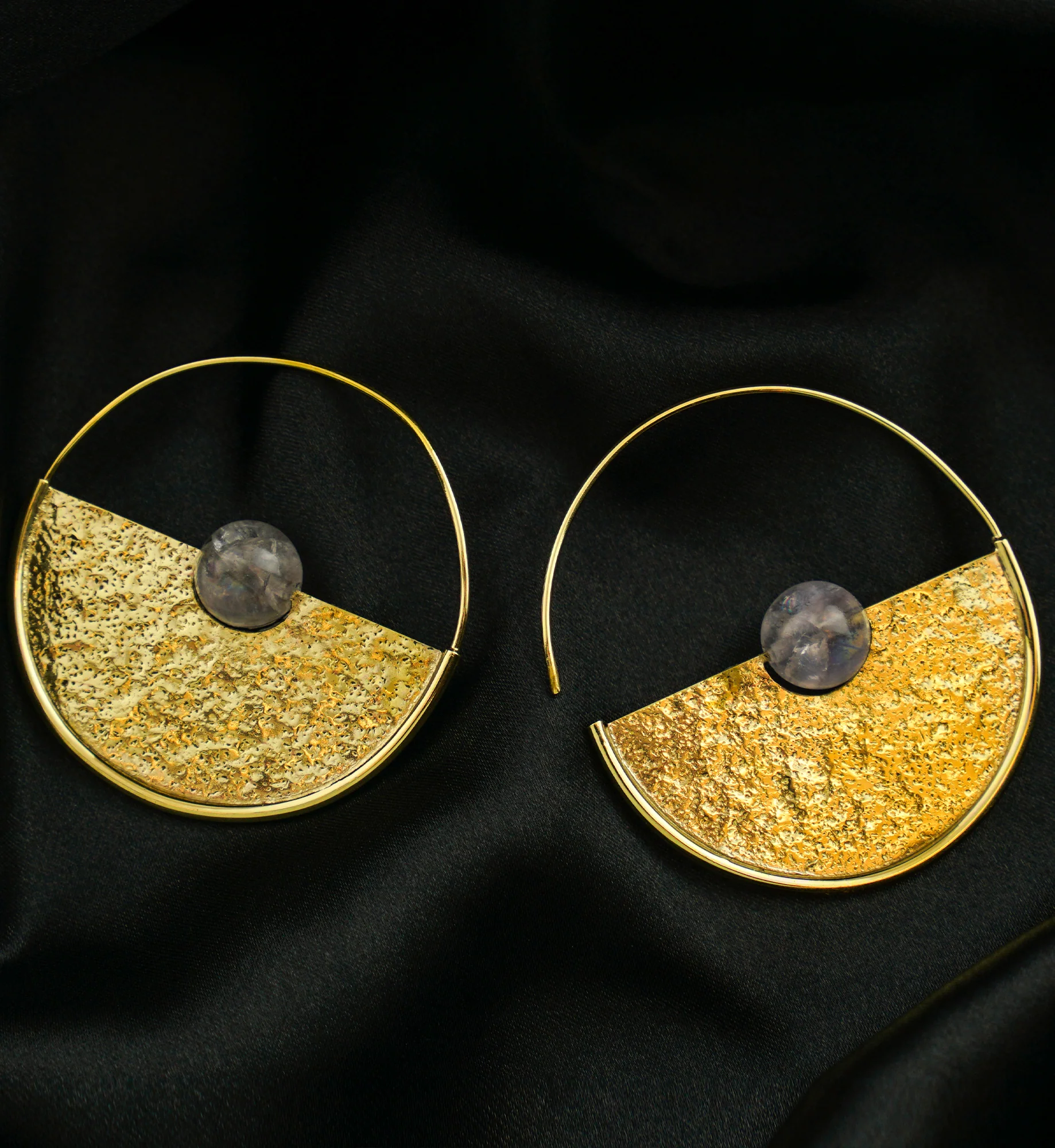Meridian Amethyst Sphere Brass Earrings - Hangers - Image 2