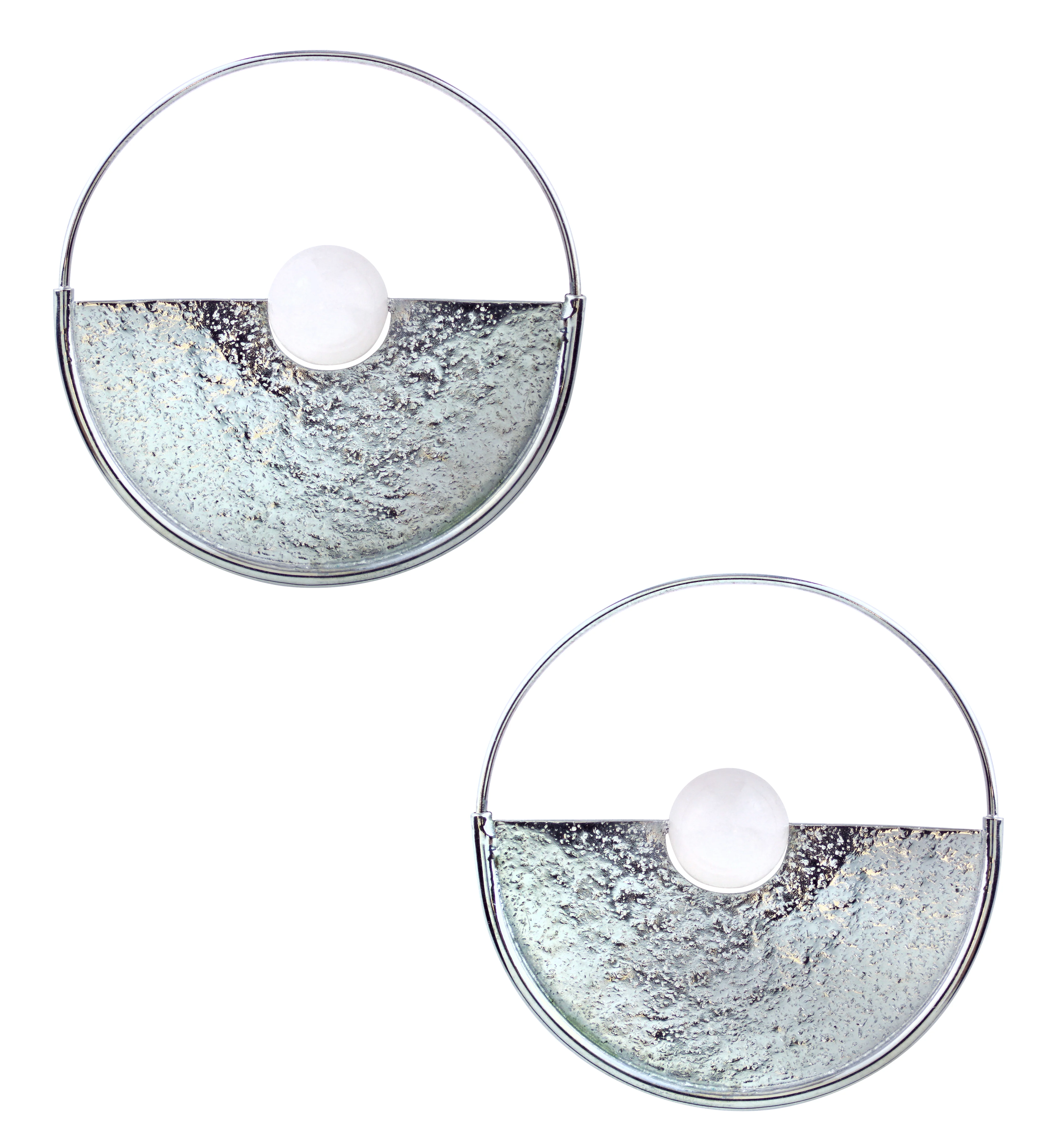 Meridian Rose Quartz Sphere White Brass Earrings - Hangers - Image 2