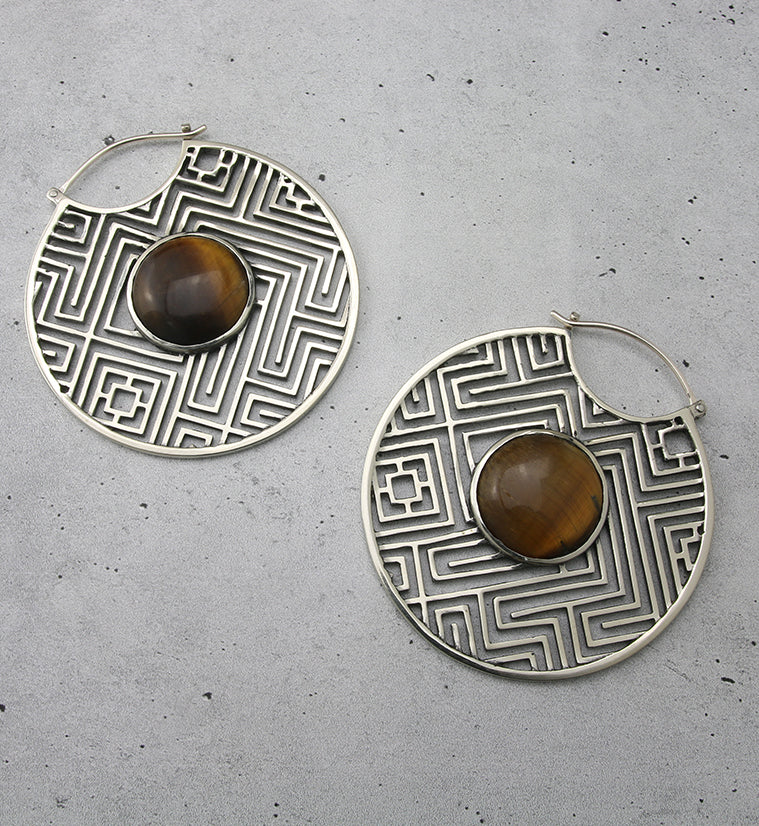 Mesh Tigers Eye Stone White Brass Ear Weights - Image 2