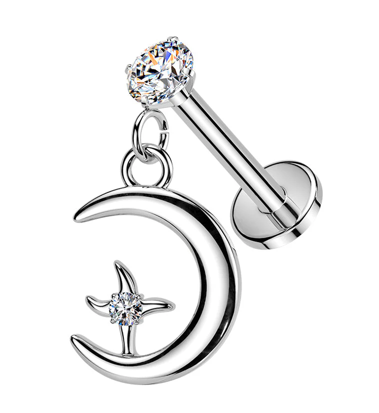 Midnight Phase Dangle CZ Stainless Steel Threadless Labret