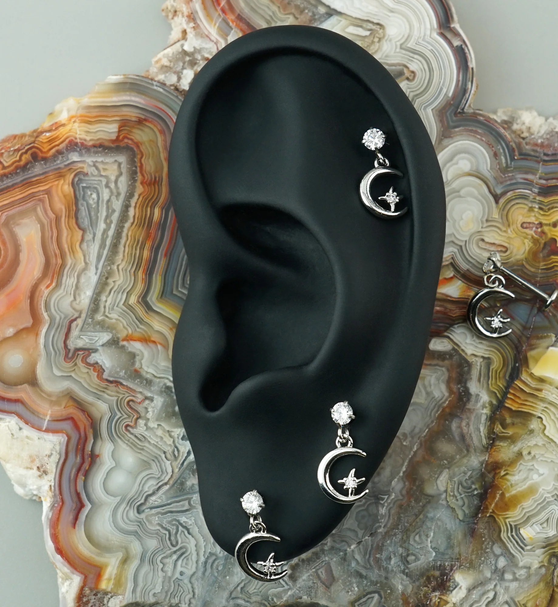 Midnight Phase Dangle CZ Stainless Steel Threadless Labret - Image 2