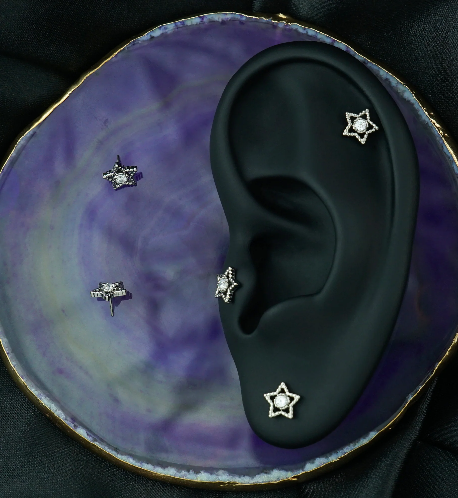 Milgrain Star Clear CZ Titanium Threadless Top - Image 2