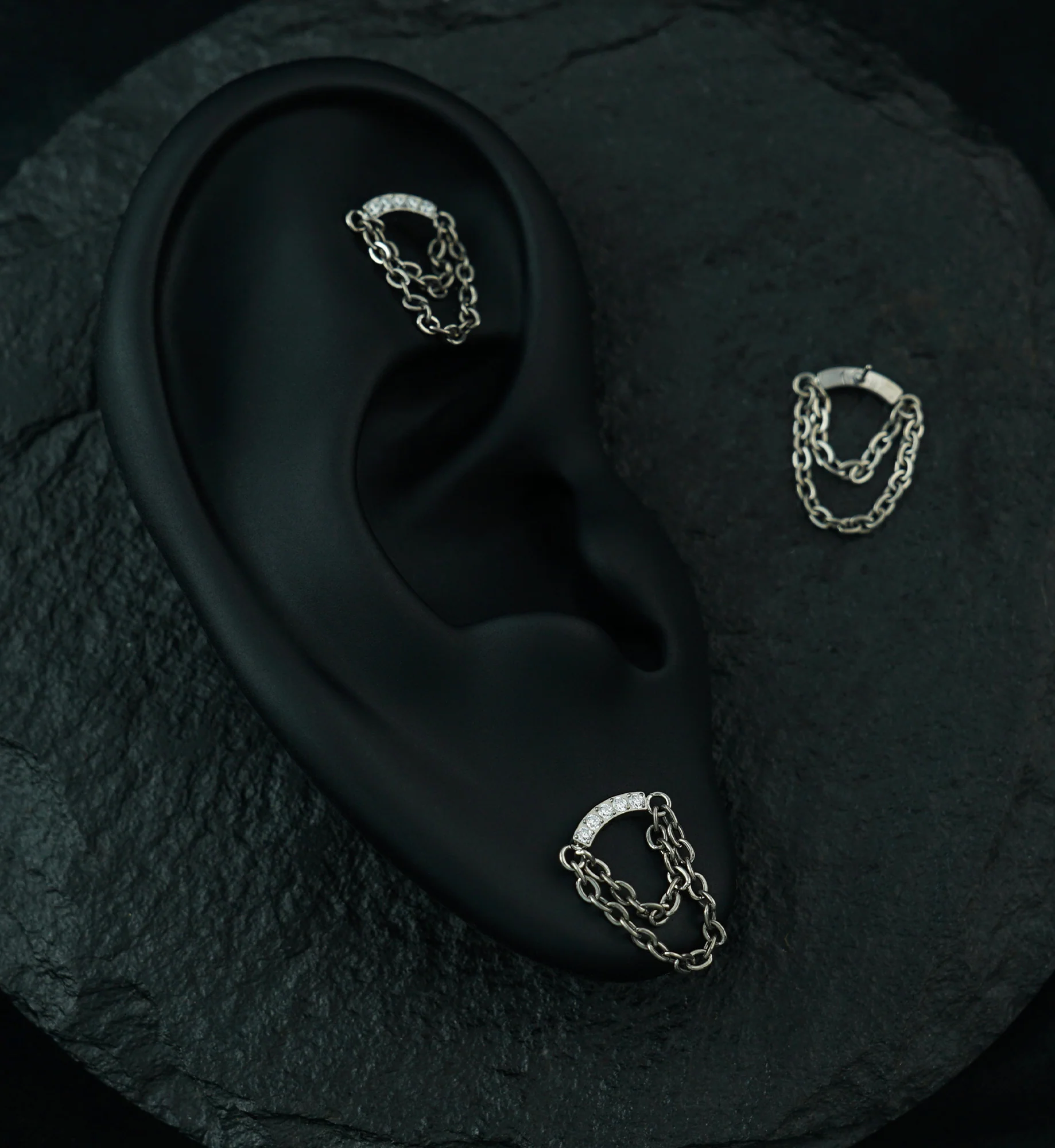 Mini Arch Double Dangle Chain Clear CZ Threadless Titanium Top - Image 2
