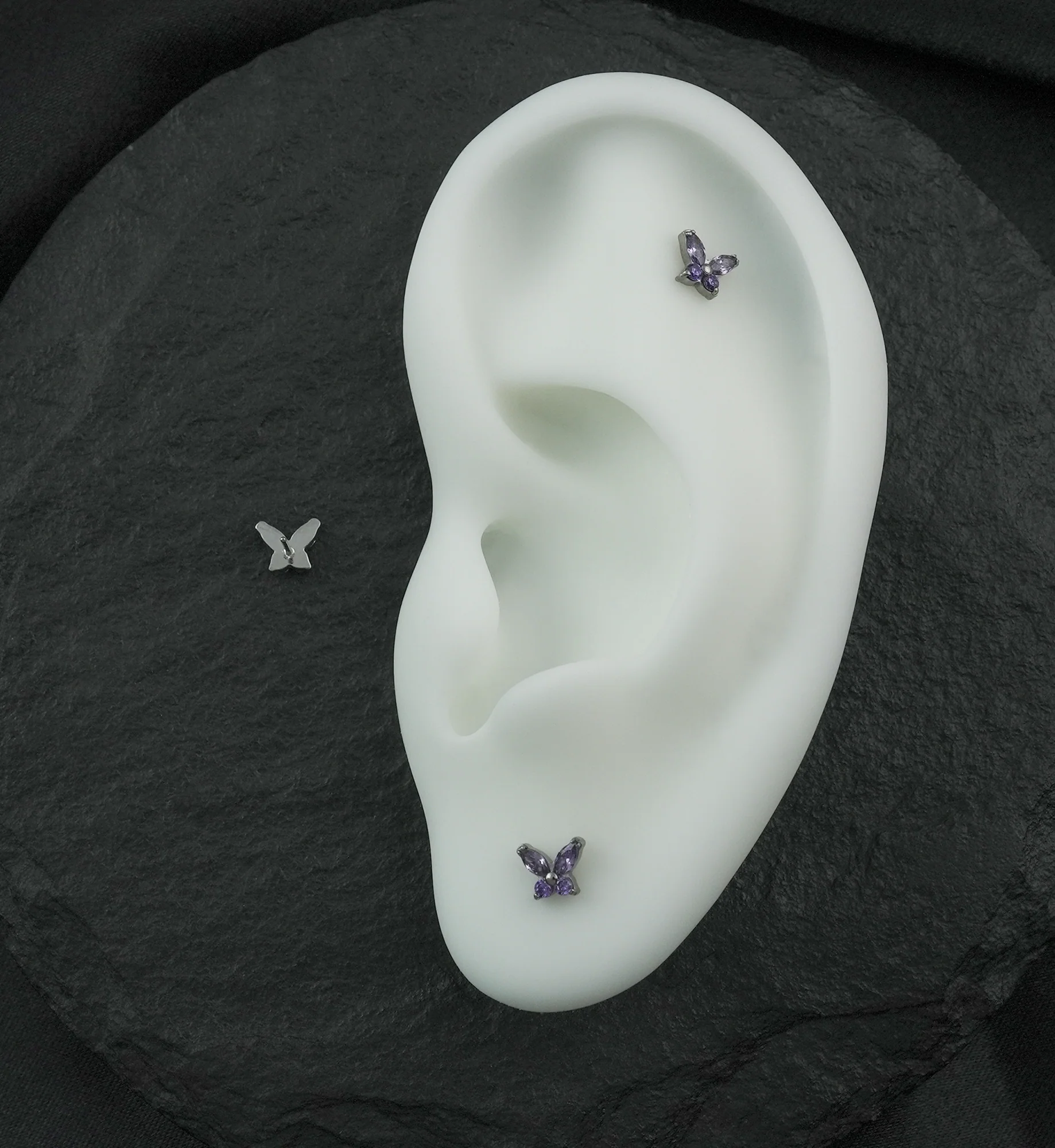 Mini Butterfly Amethyst CZ Titanium Threadless Top - Image 2