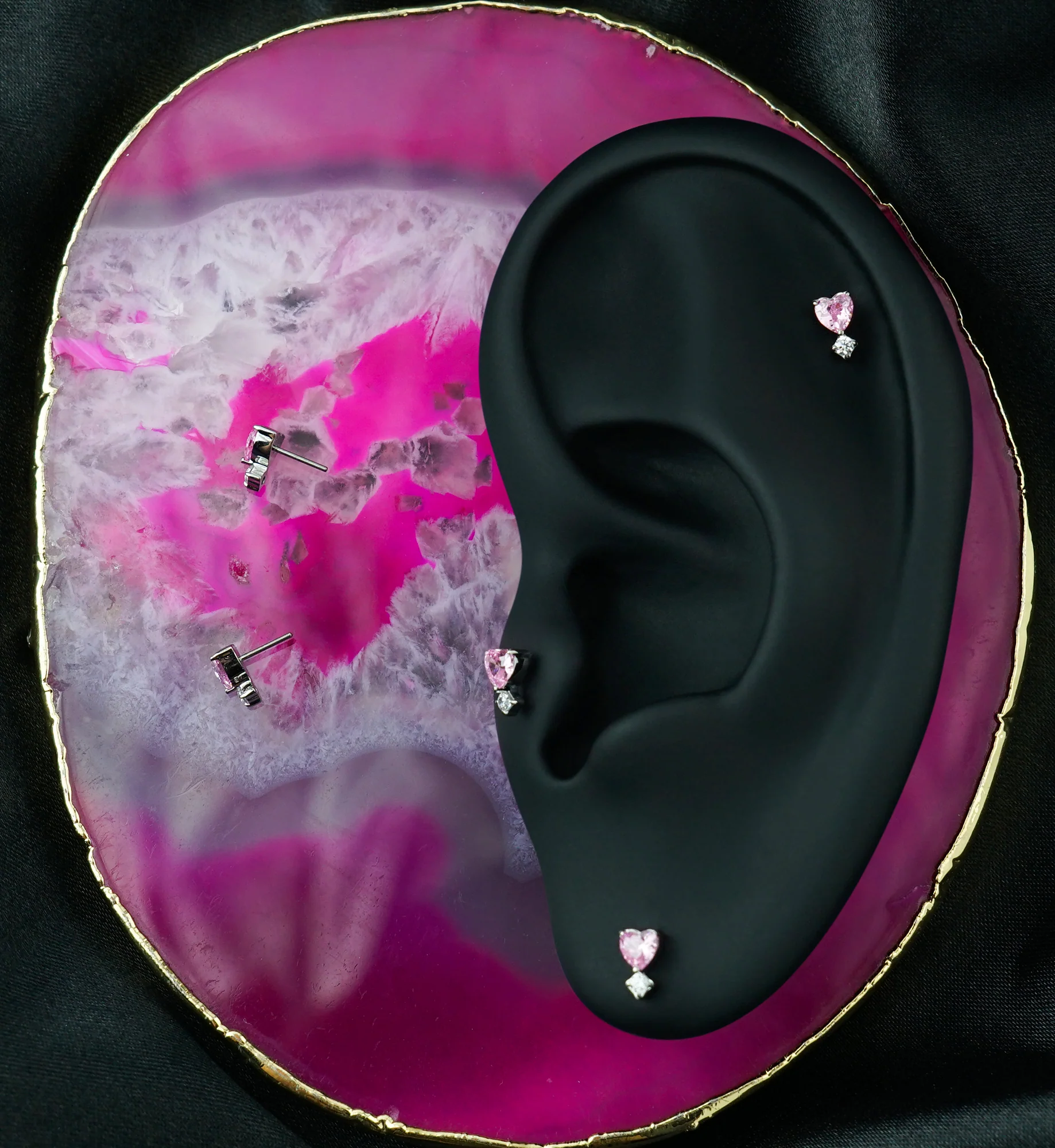 Mini Heart Dangle Pink CZ Titanium Threadless Top - Image 2