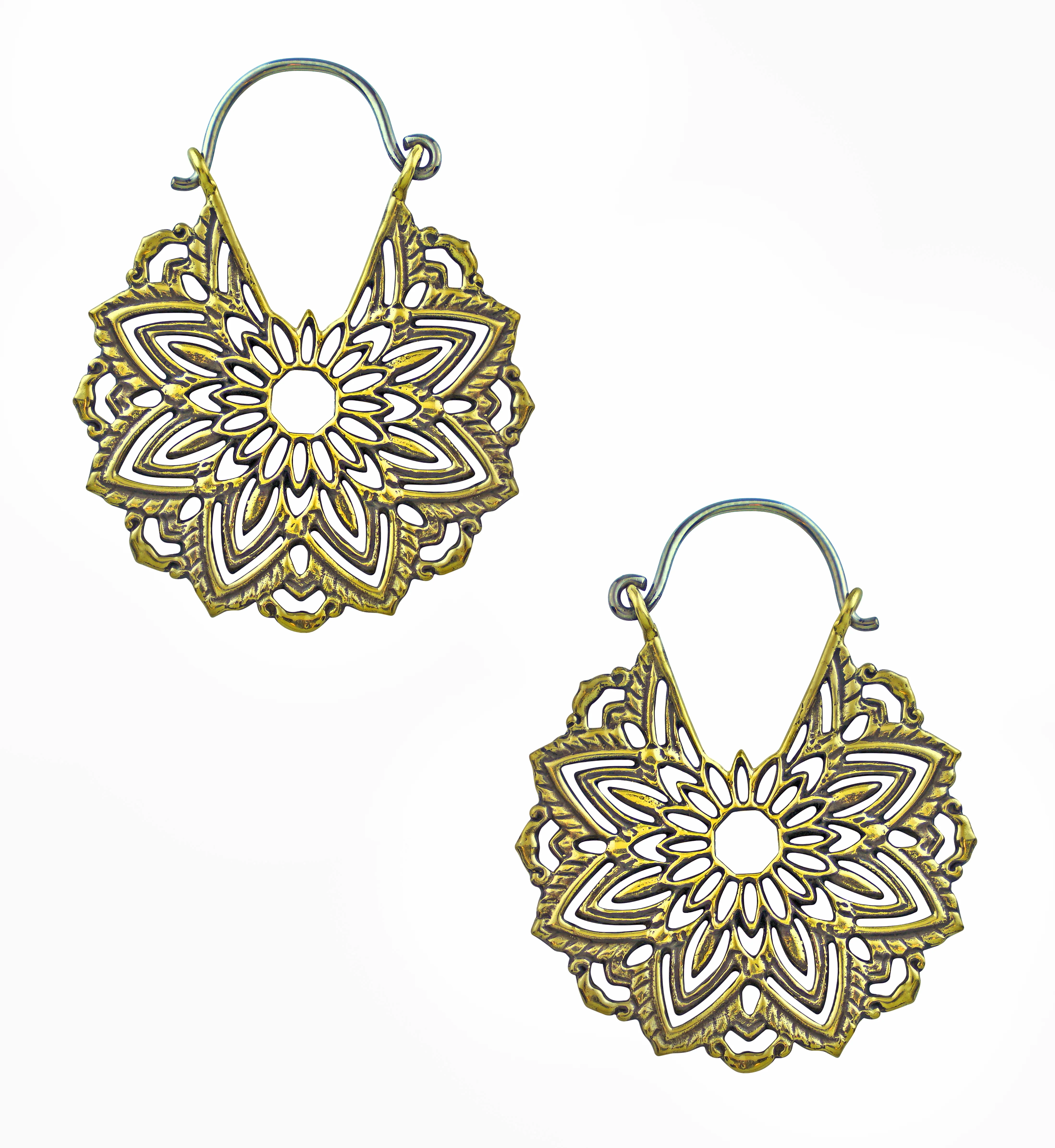 Mini Mandala Brass Plug Hoops / Earrings