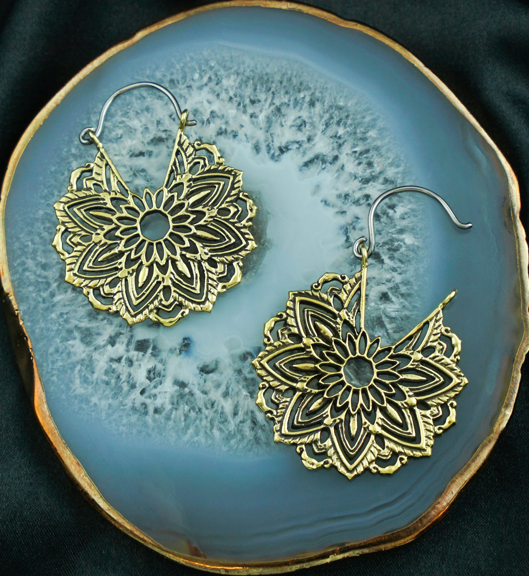 Mini Mandala Brass Plug Hoops / Earrings - Image 2