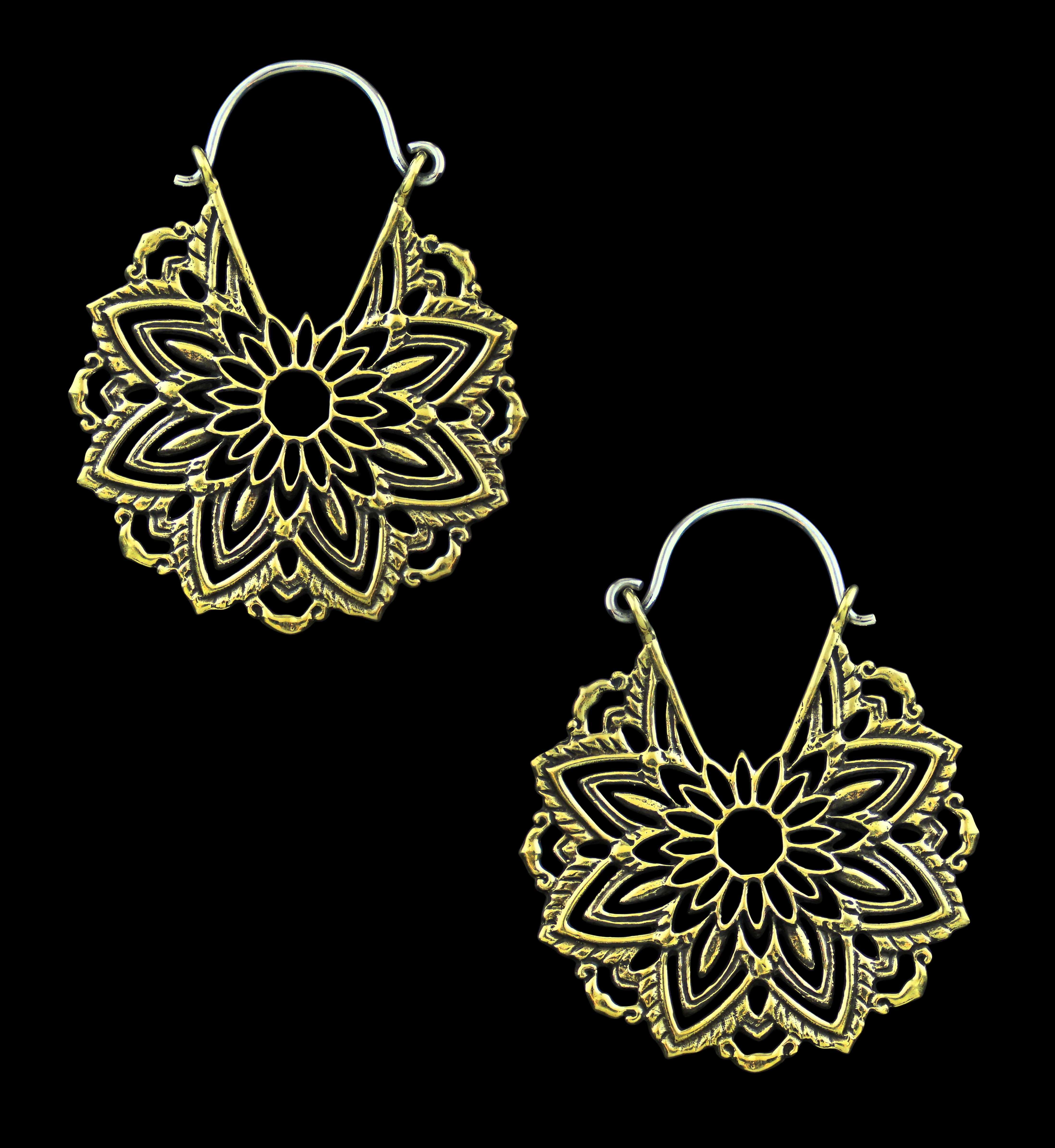 Mini Mandala Brass Plug Hoops / Earrings - Image 3