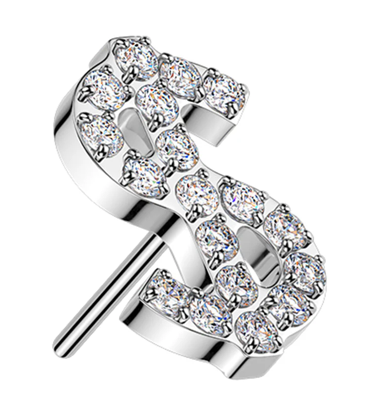 Money Sign CZ Titanium Threadless Top