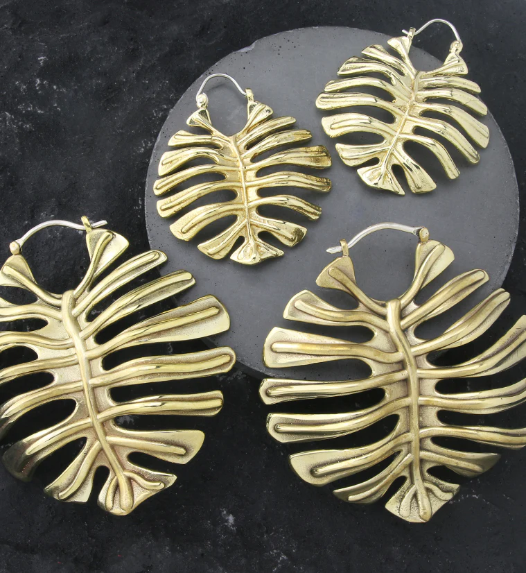 Monstera Deliciosa Leaf Brass Ear Weights / Earrings - Image 2