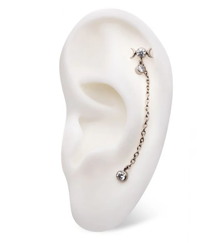 Moon Phase Clear CZ Titanium Threadless Connector Chain Tops - Image 3