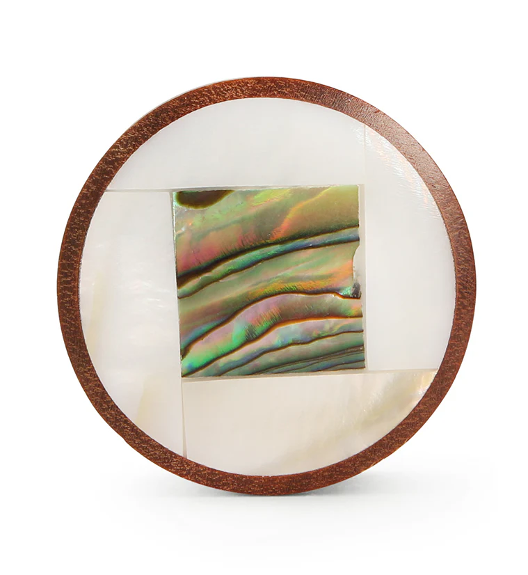 MOP & Squared Abalone Shell Inlayed Saba Wood Plugs - Image 3