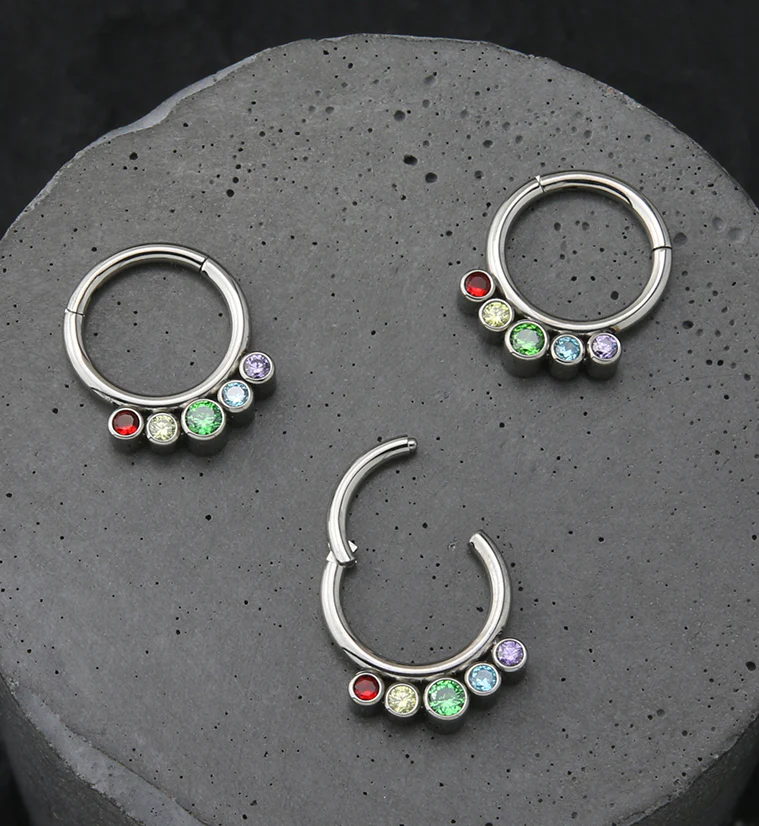 Multi Rainbow CZ Titanium Hinged Segment Ring - Image 2