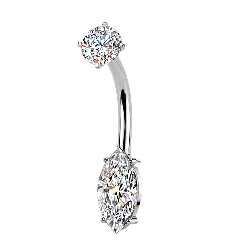 Navette CZ Stainless Steel Internally Threaded Belly Button Ring