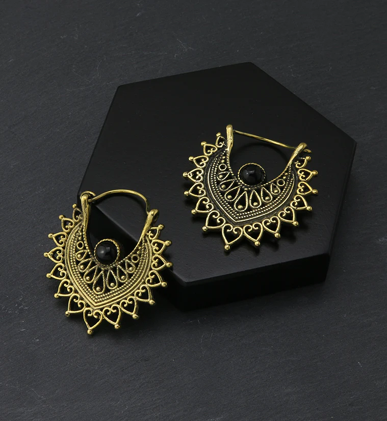 Noble Onyx Stone Inlay Brass Hangers / Earrings - Image 3