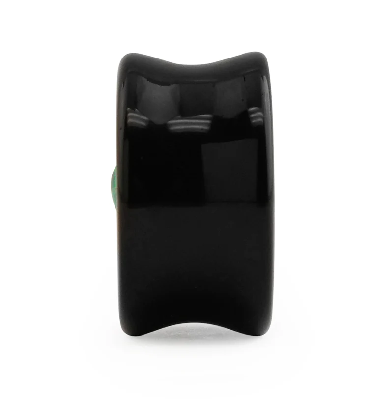 Obsidian Stone Plugs with Micro Green Opal Inlay - Image 4