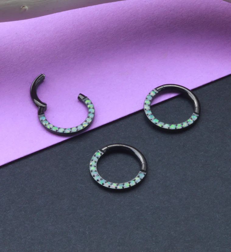 Obverse Black PVD Titanium Opalite Hinged Segment Ring - Image 2