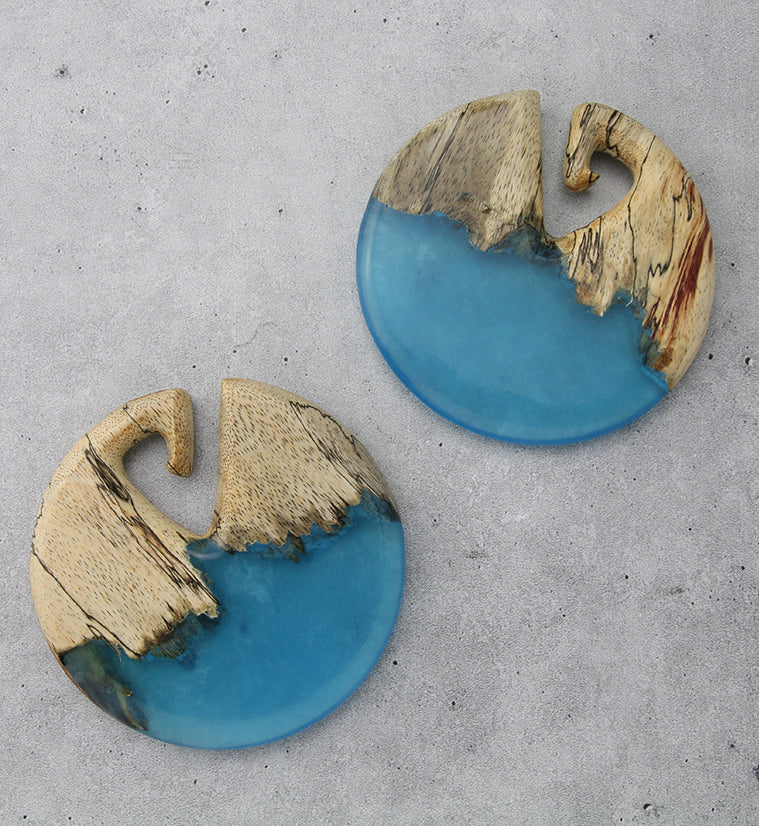 Ocean Blue Resin Disk Tamarind Wood Ear Weights - Image 2