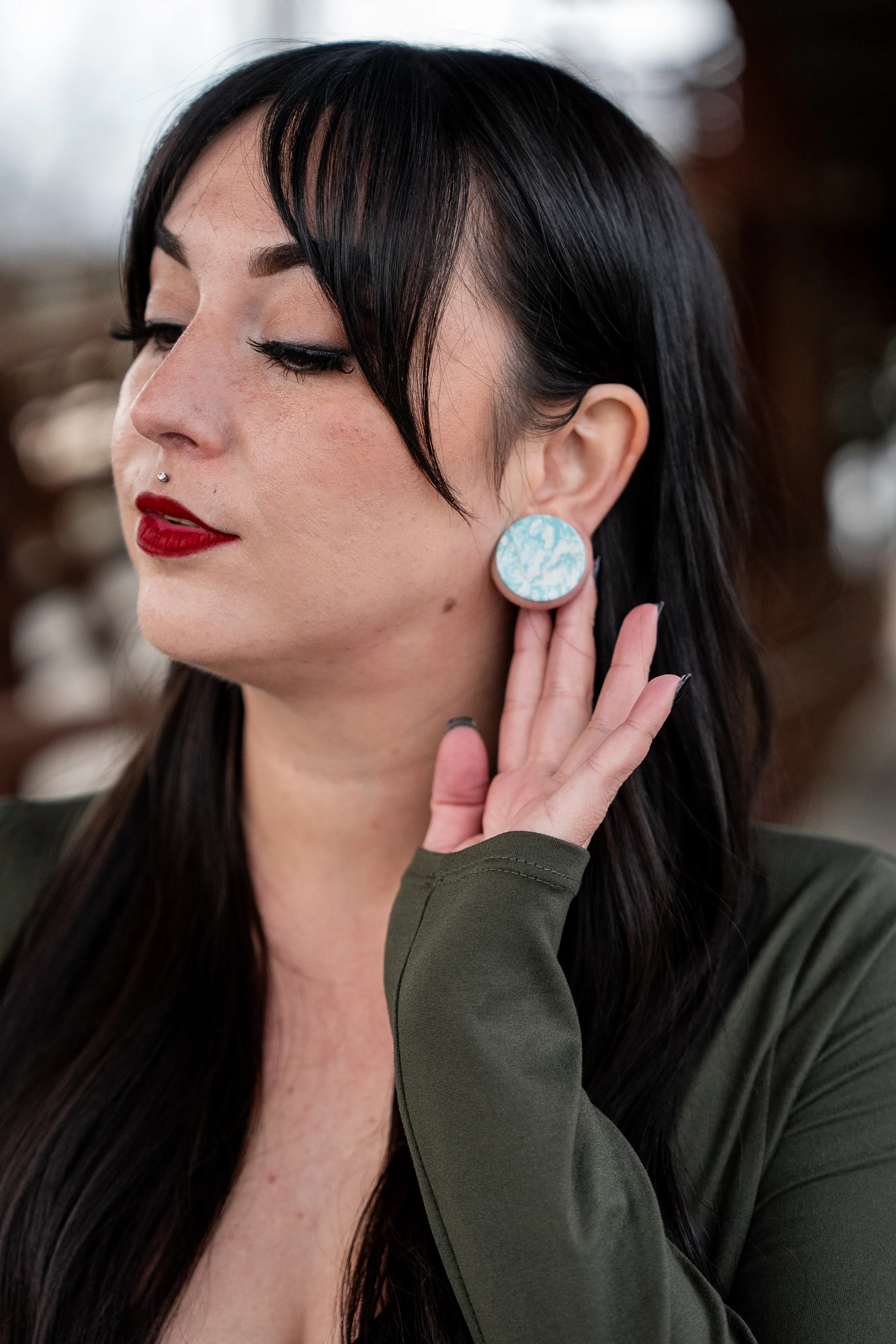 Ocean Howlite Stone Mayan Flare Plugs - Image 4