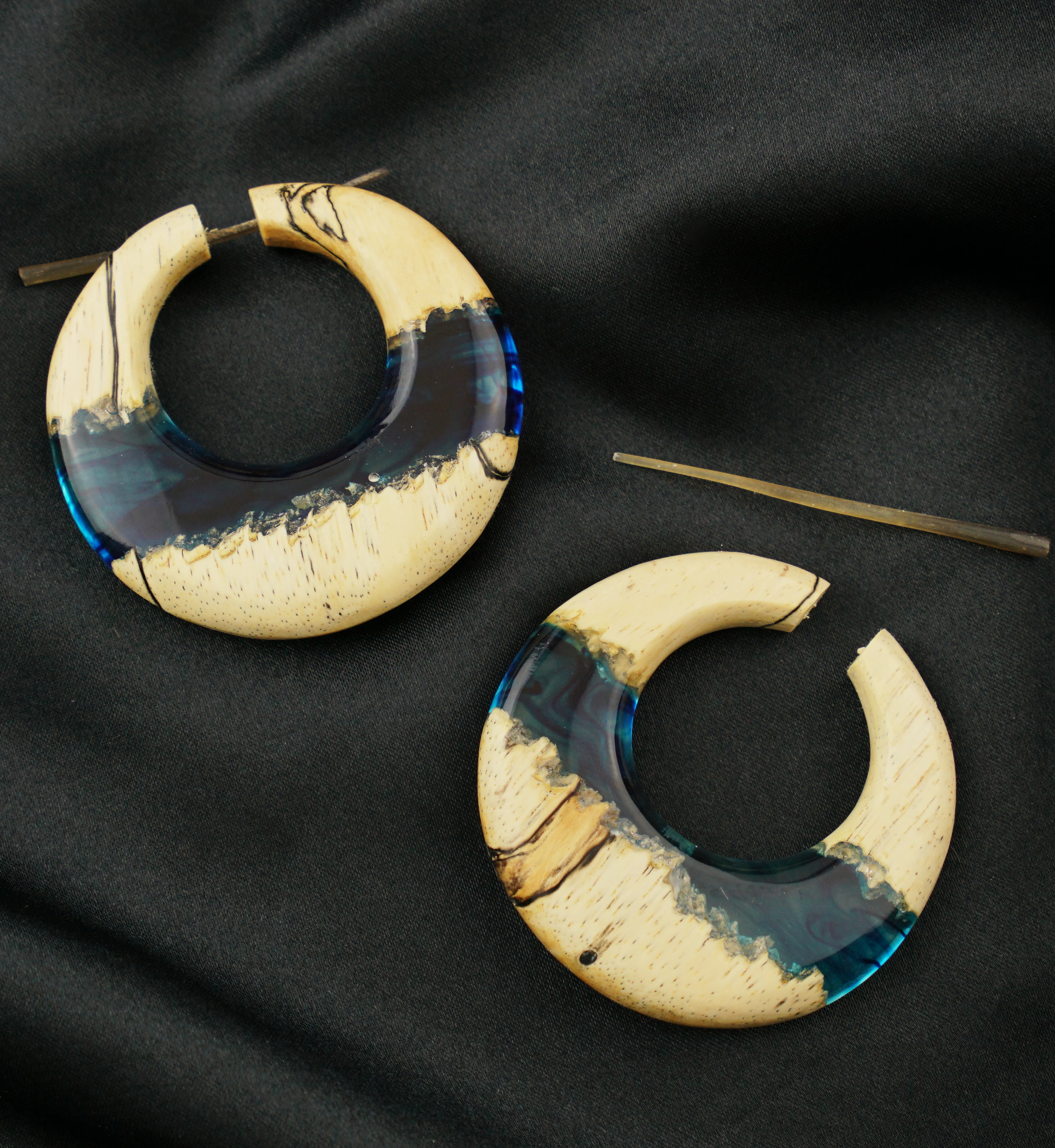 Ocean Resin Tamarind Wood Hoop Earrings - Image 2