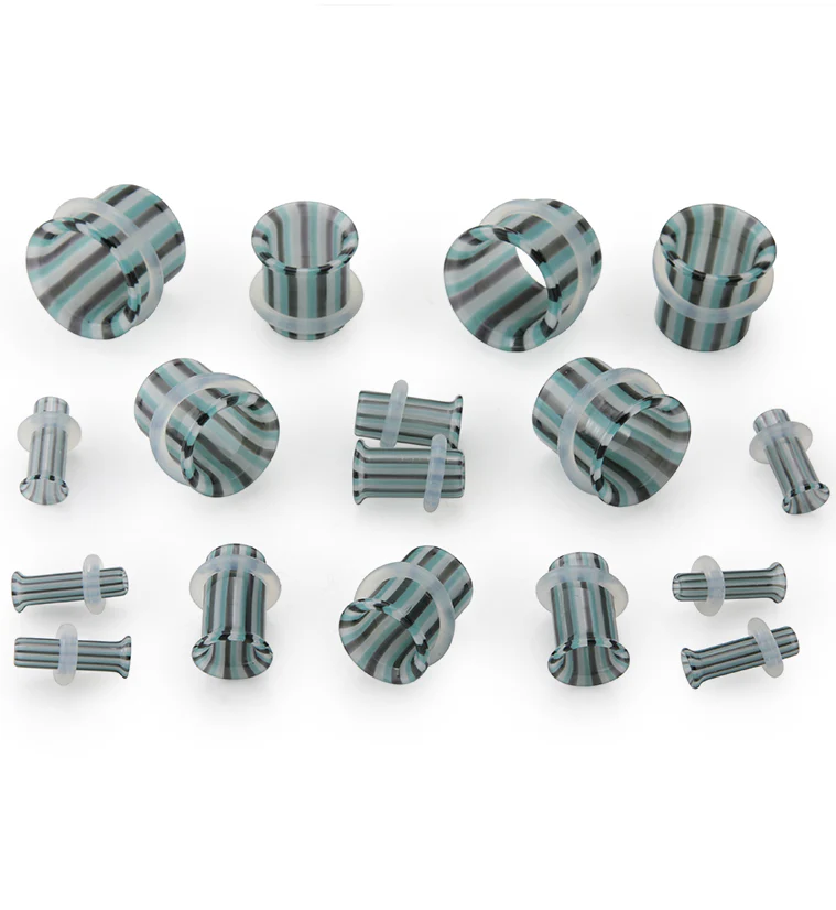 Ocean Stripe Glass Tunnel Plugs - Single Flare - Image 4