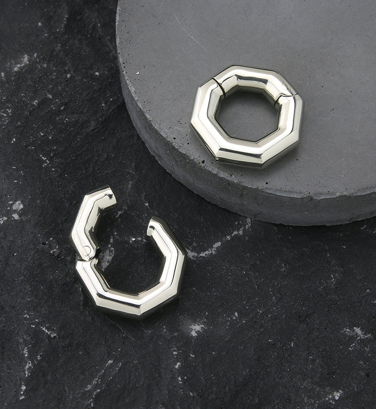 Octagon White Brass Hinged Ear Weights - Image 2