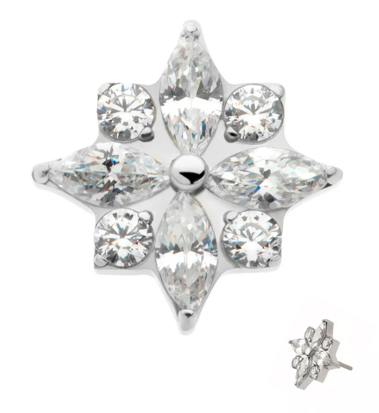 Octagram Star CZ Threadless Titanium Top