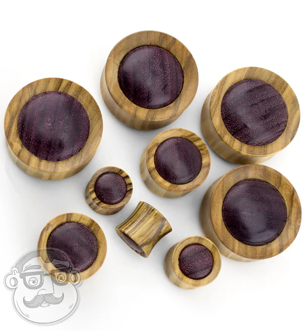 Olive Wood Concave Plugs With Purple Heart Inlay - Image 3