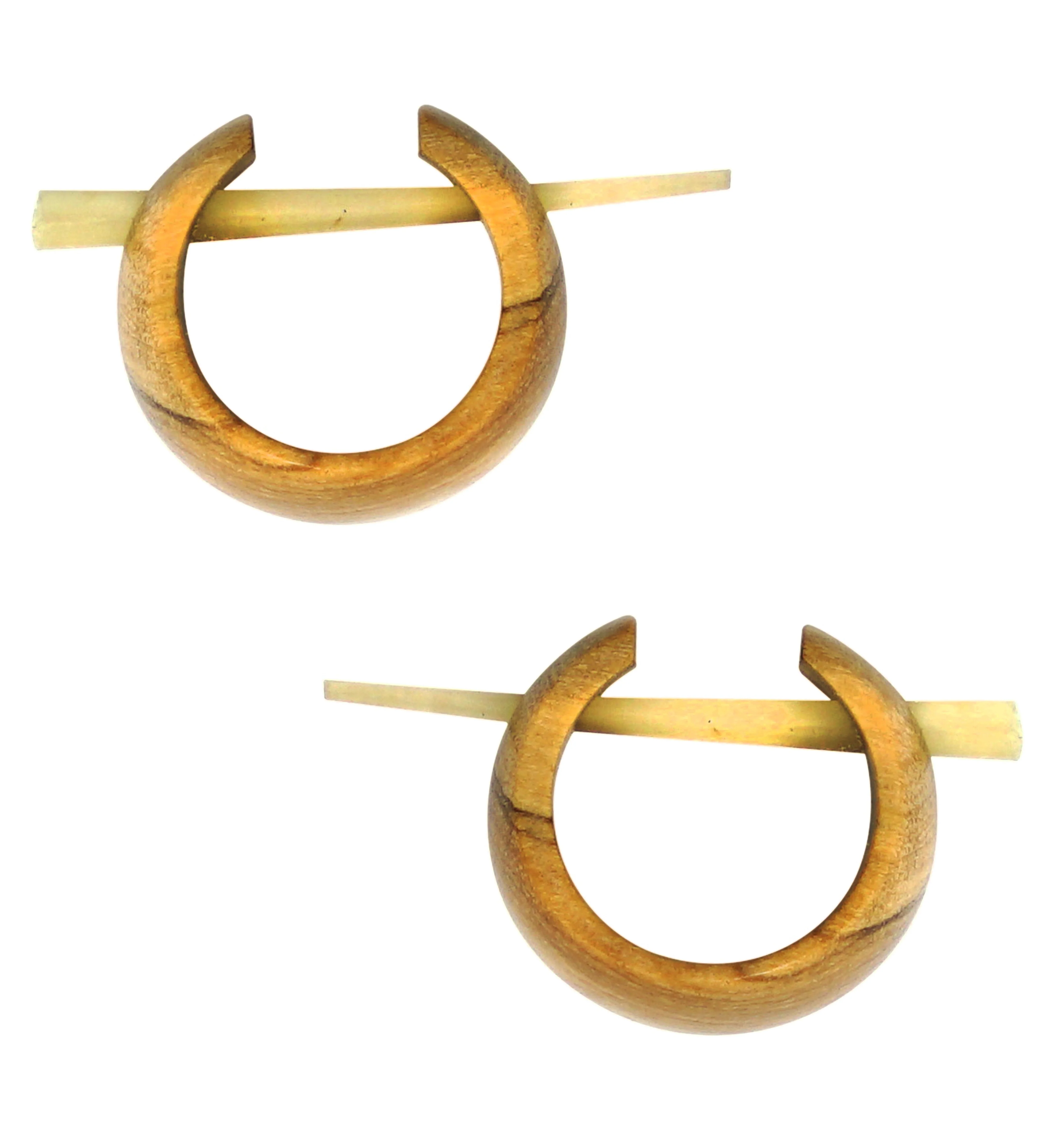 Olive Wood Cuff Stirrup Earrings