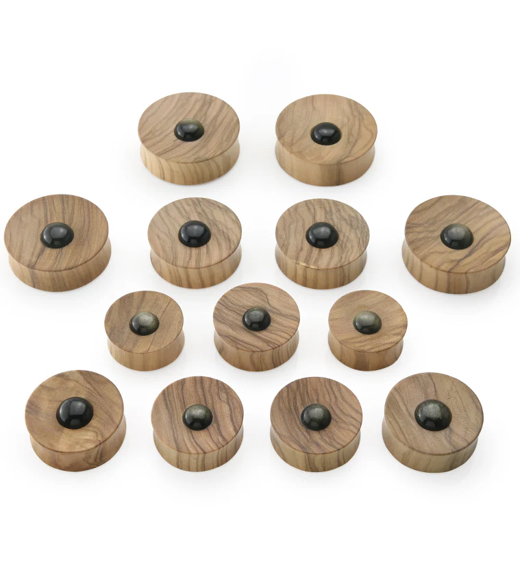Olive Wood Golden Obsidian Stone Plugs - Image 2