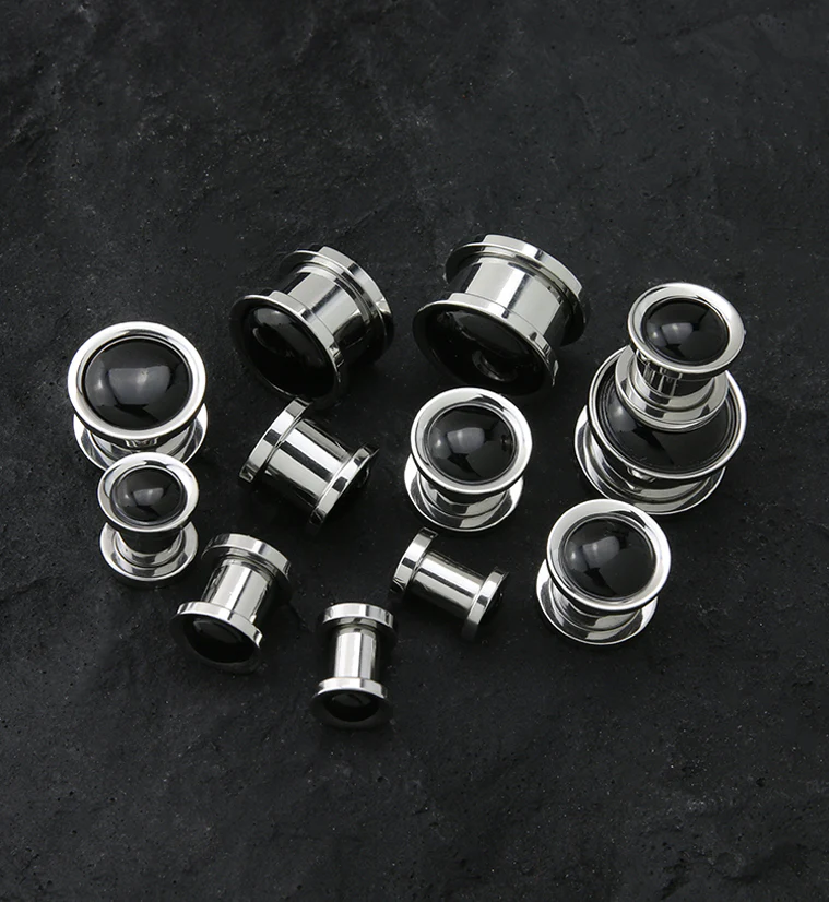 Black Onyx Stone Stainless Steel Plugs - Image 3