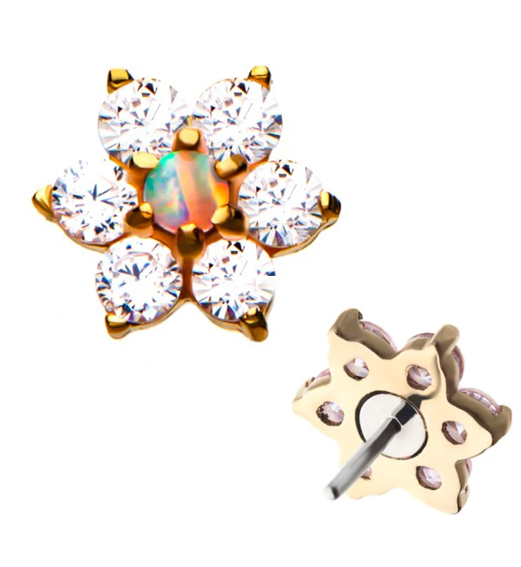 Opal & CZ 14kt Gold Flower Threadless Top