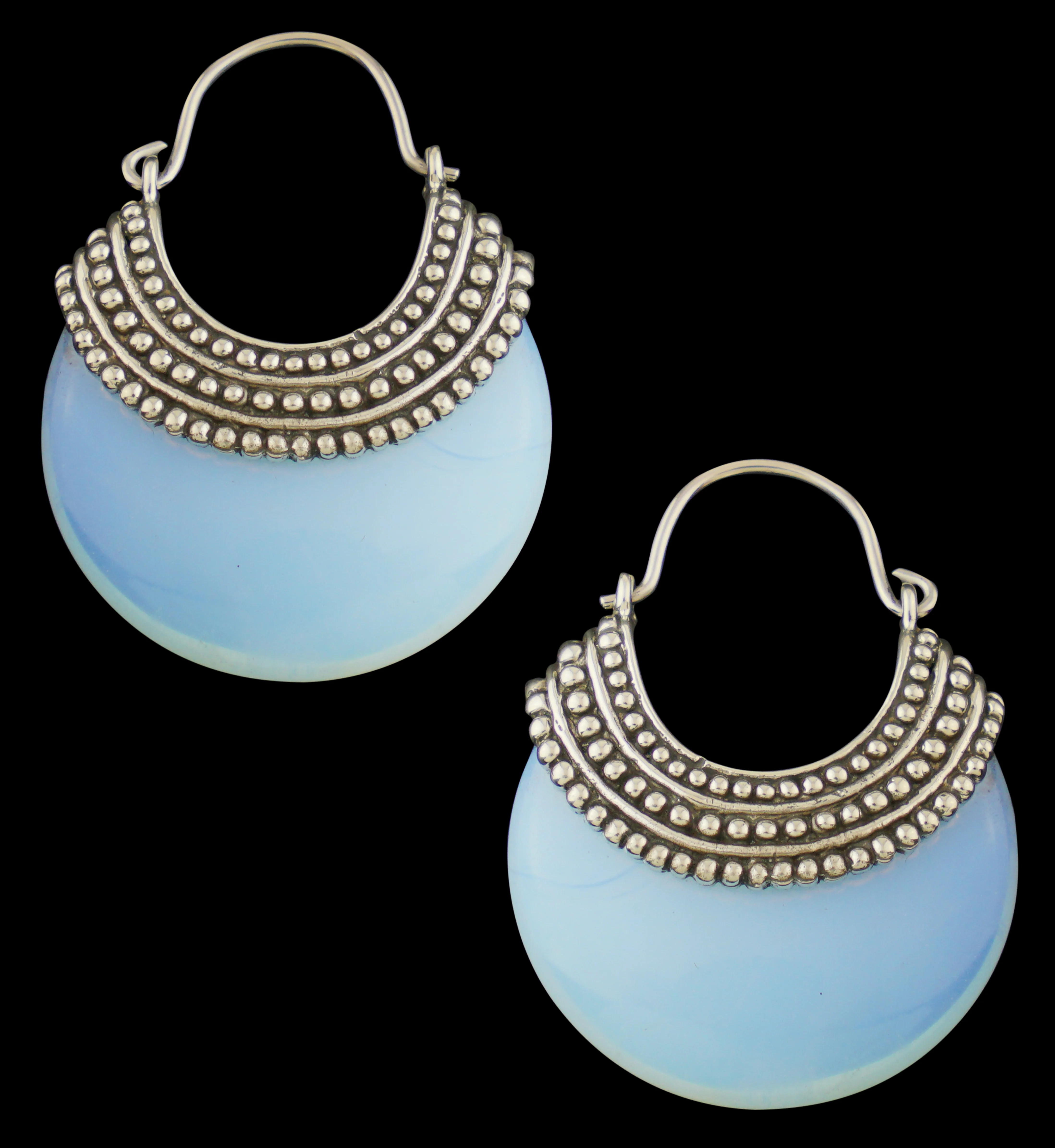 Opalite Glass Beaded White Brass Earrings