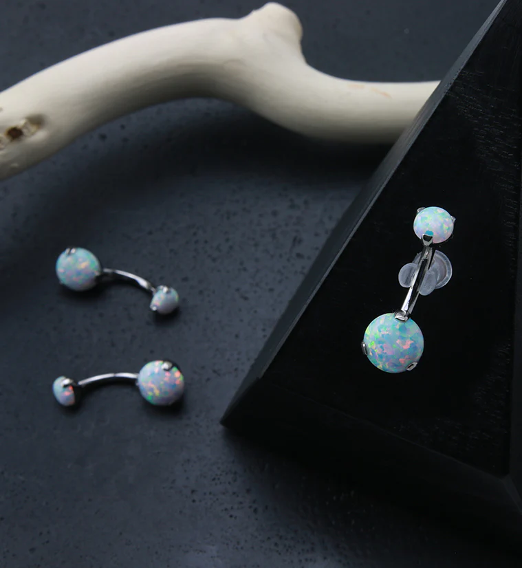 Opalite Cabochon Titanium Belly Button Ring - Image 2