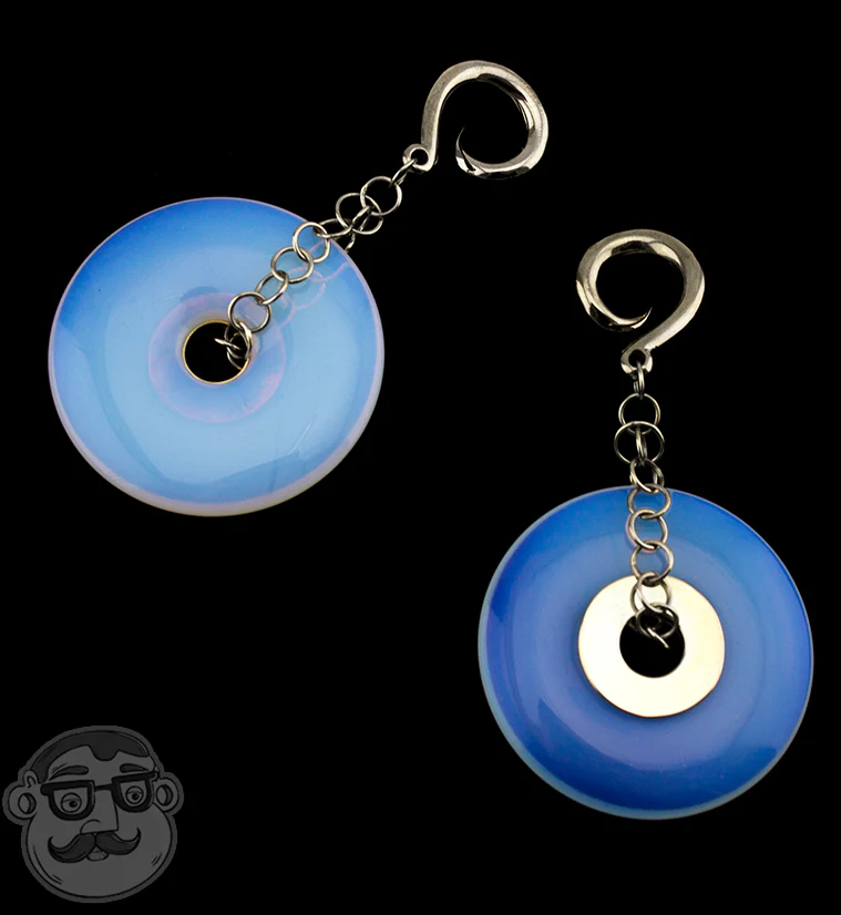 Opalite Glass Disk Brass Ear Weights - Image 2
